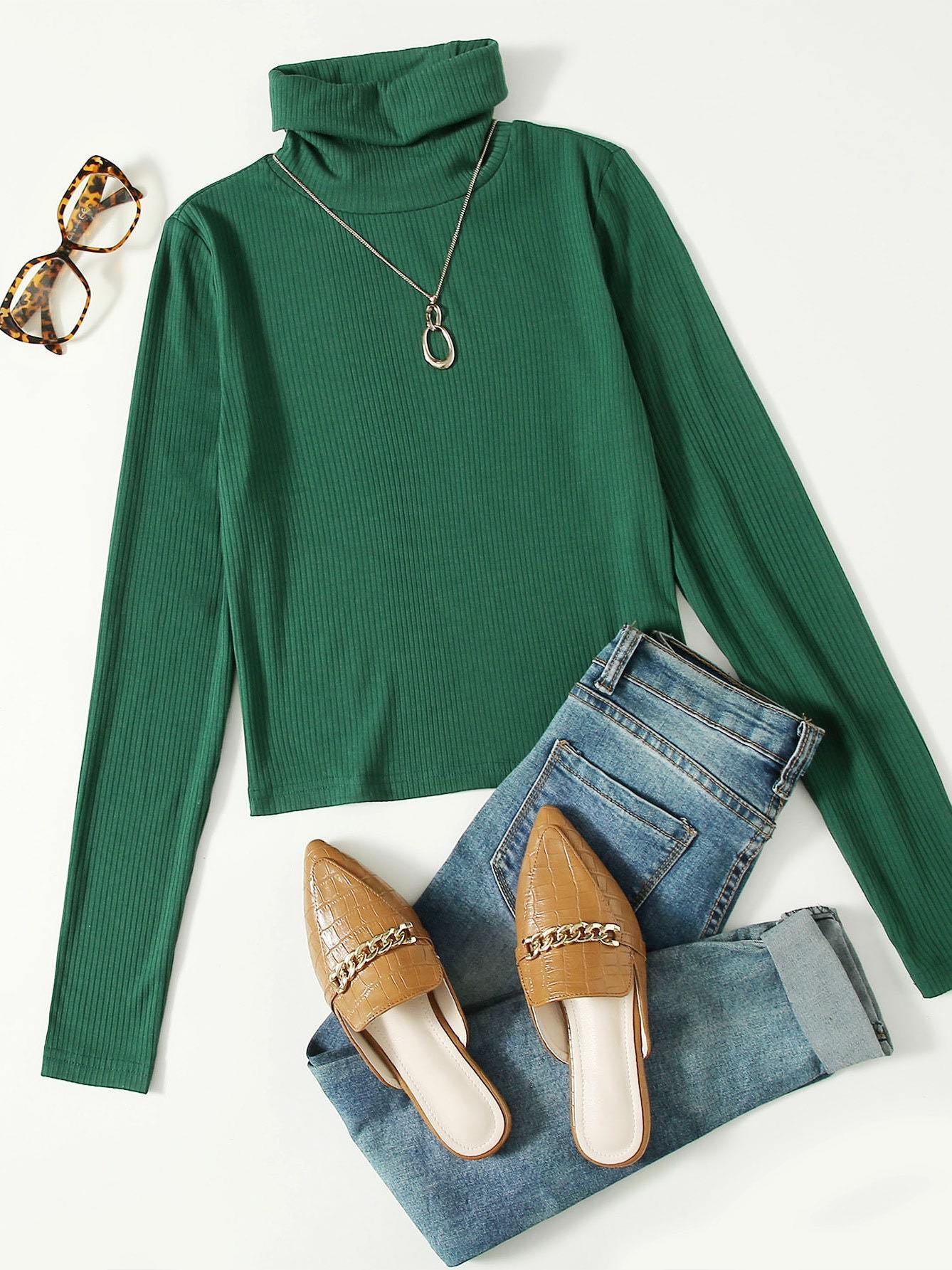 Funnel Neck Rib-knit Tee - LuckyFash™