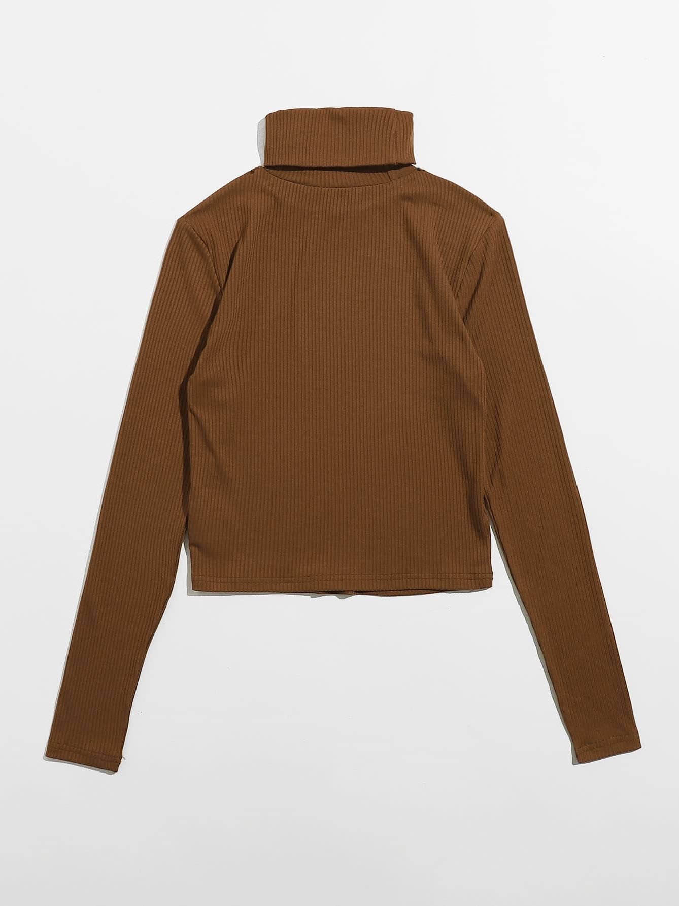 Funnel Neck Rib-knit Tee - LuckyFash™