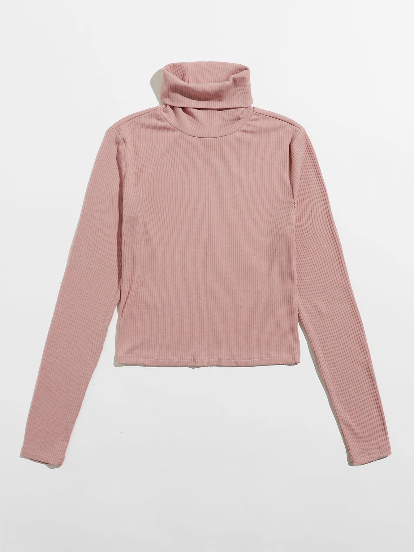 Funnel Neck Rib-knit Tee - LuckyFash™