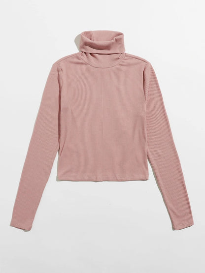 Funnel Neck Rib-knit Tee - LuckyFash™