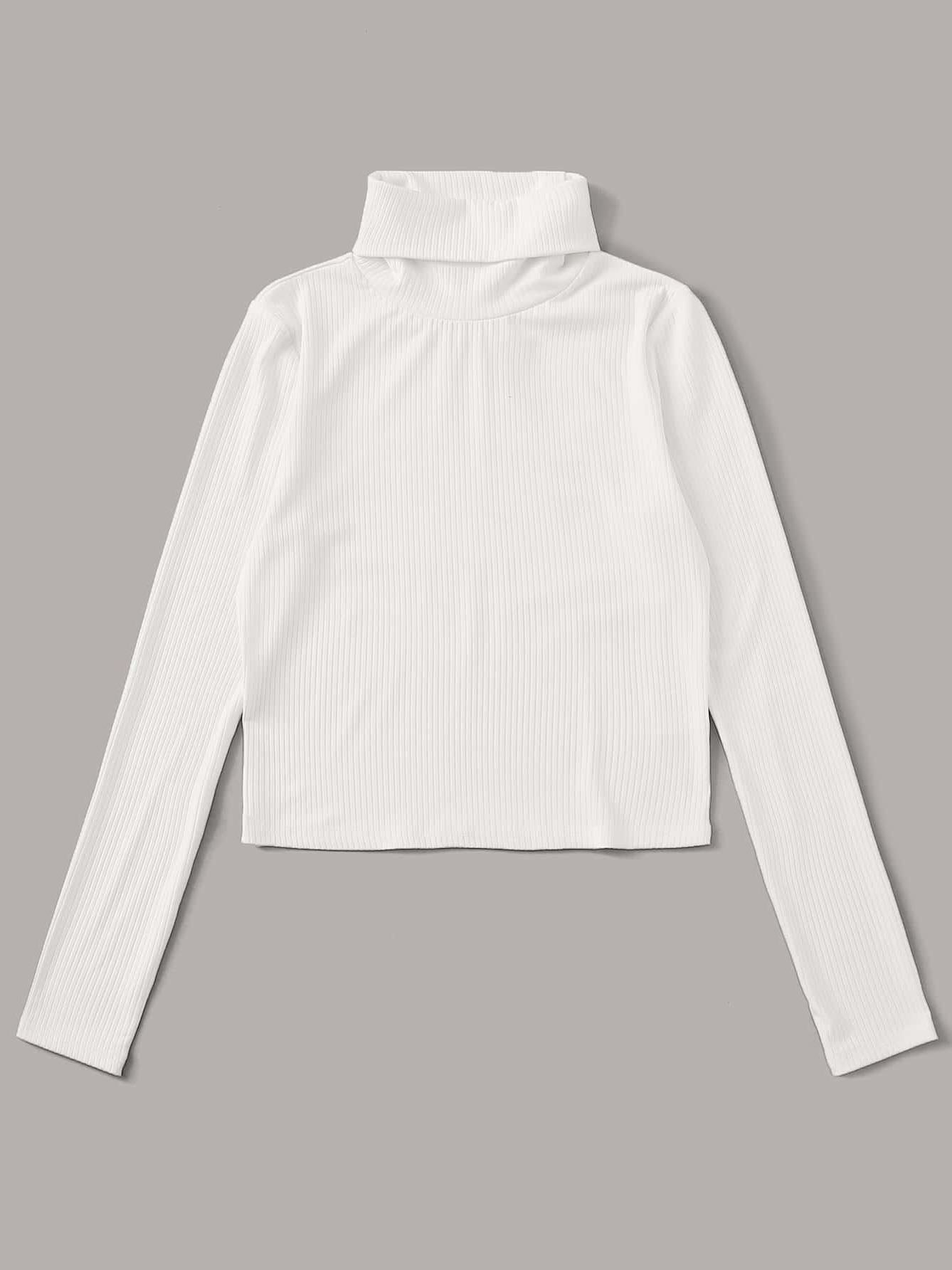 Funnel Neck Rib-knit Tee - LuckyFash™