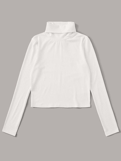 Funnel Neck Rib-knit Tee - LuckyFash™