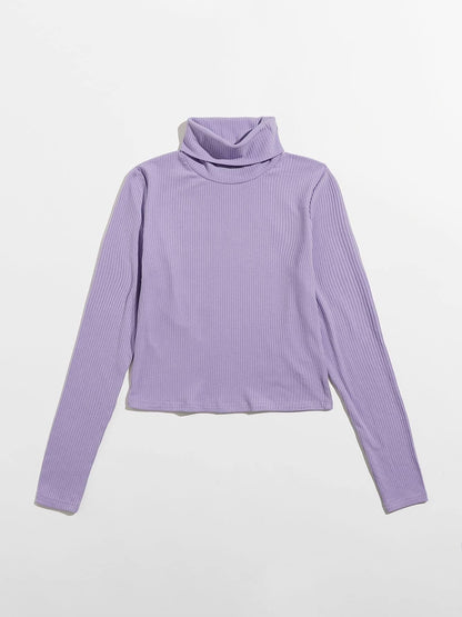 Funnel Neck Rib-knit Tee - LuckyFash™