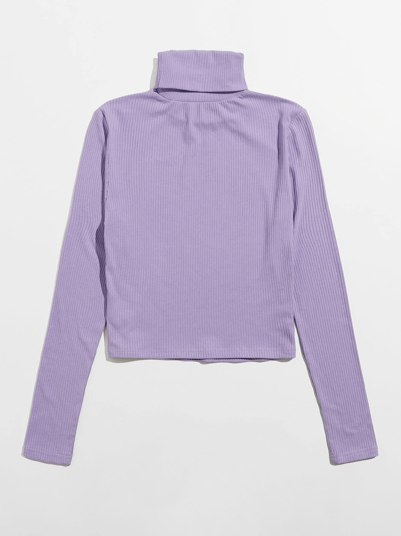 Funnel Neck Rib-knit Tee - LuckyFash™