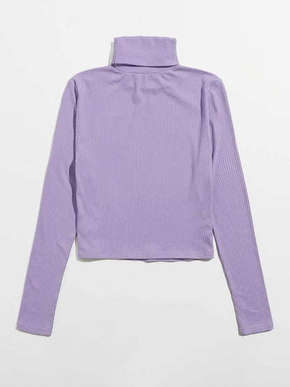 Funnel Neck Rib-knit Tee - LuckyFash™