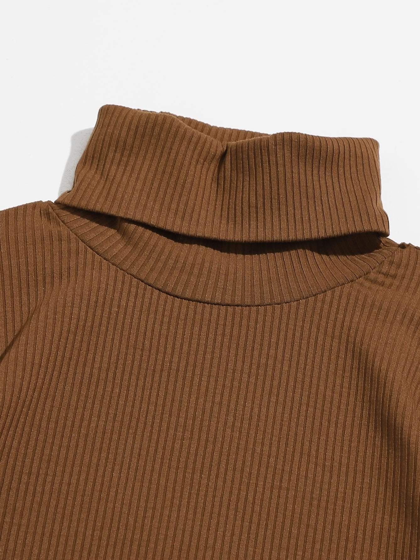 Funnel Neck Rib-knit Tee - LuckyFash™