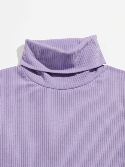 Funnel Neck Rib-knit Tee - LuckyFash™