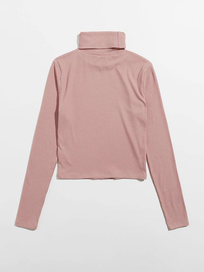 Funnel Neck Rib-knit Tee - LuckyFash™