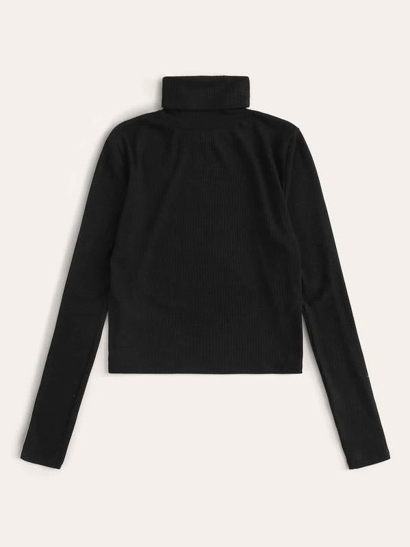 Funnel Neck Rib-knit Tee - LuckyFash™