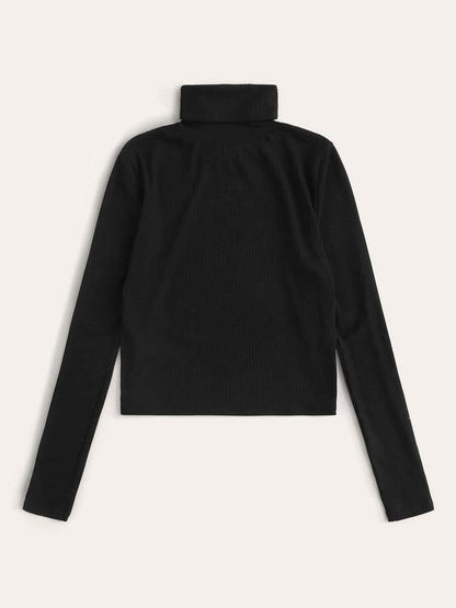 Funnel Neck Rib-knit Tee - LuckyFash™