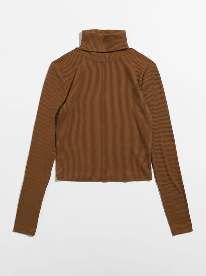 Funnel Neck Rib-knit Tee - LuckyFash™