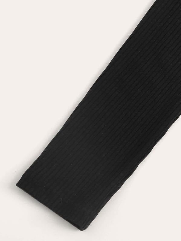 Funnel Neck Rib-knit Tee - LuckyFash™