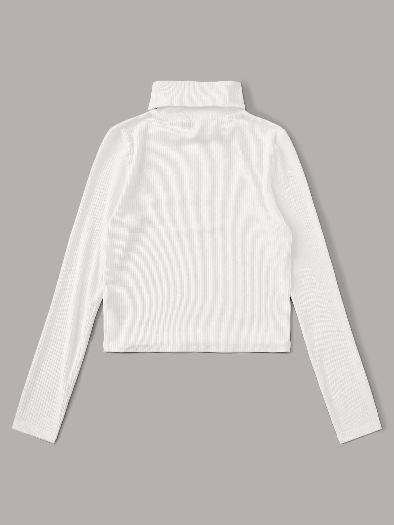 Funnel Neck Rib-knit Tee - LuckyFash™