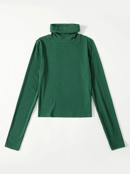 Funnel Neck Rib-knit Tee - LuckyFash™