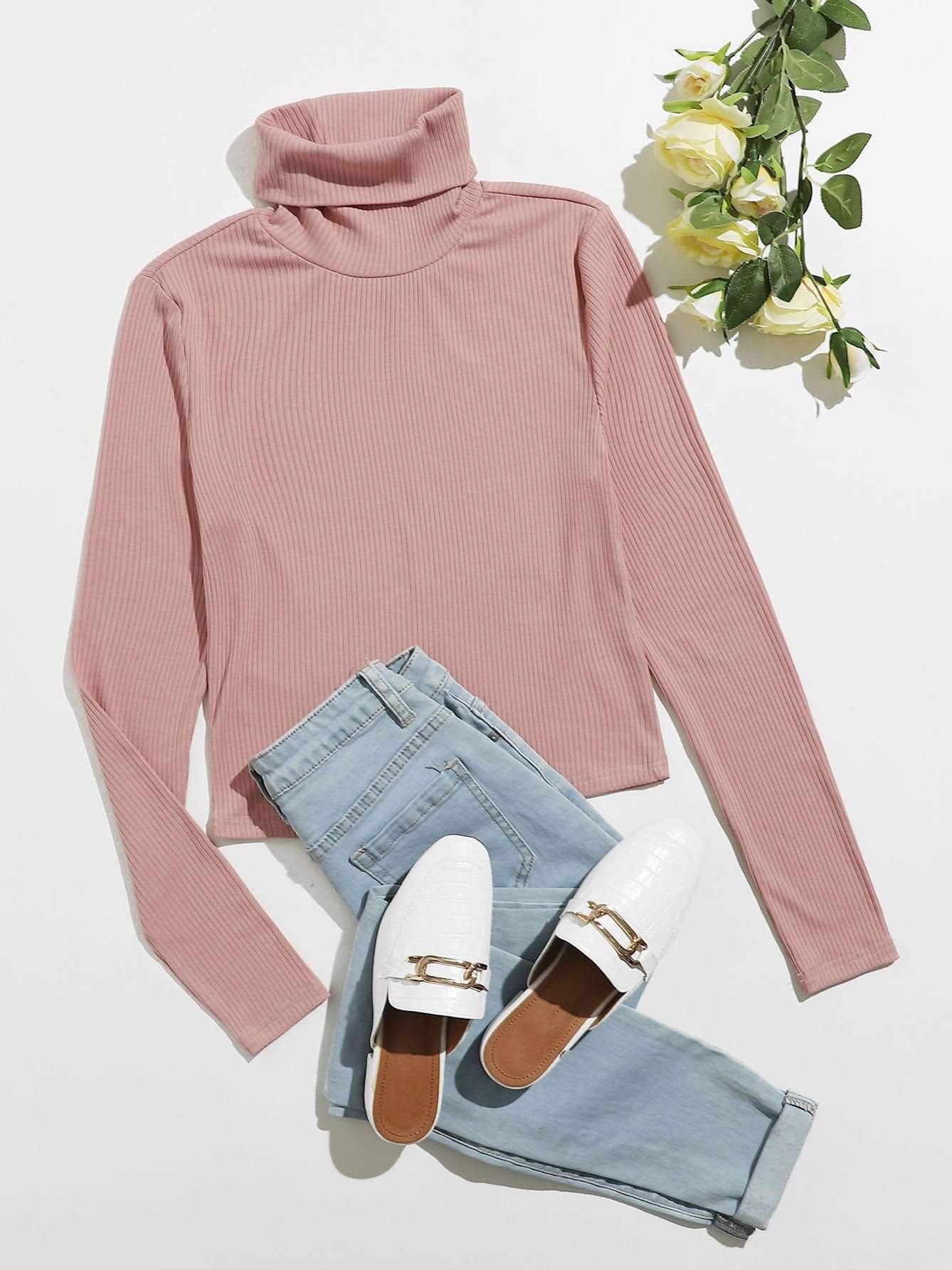 Funnel Neck Rib-knit Tee - LuckyFash™