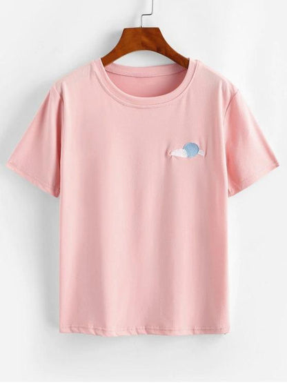 Funny Lightning Sun Cloud Moon Embroidered Tee - LuckyFash™