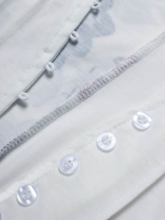 Floral Lace Pleated Dresses Eyelet Long Dress Maxi Dress A Line Dress Print Dress Fashion Casual Outdoor Daily Button Long Sleeve V Neck Regular Fit White Pink Red Spring Summer S M L XL for Women - LuckyFash™