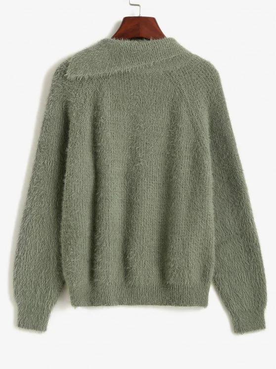 Fuzzy Knit Raglan Sleeve Buttoned Sweater - LuckyFash™