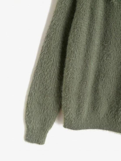 Fuzzy Knit Raglan Sleeve Buttoned Sweater - LuckyFash™