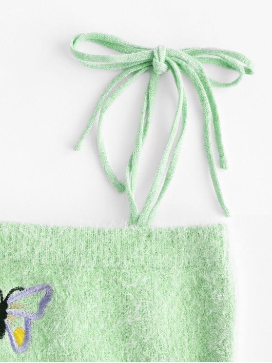 Fuzzy Tie Shoulder Butterfly Embroidered Crop Top - LuckyFash™