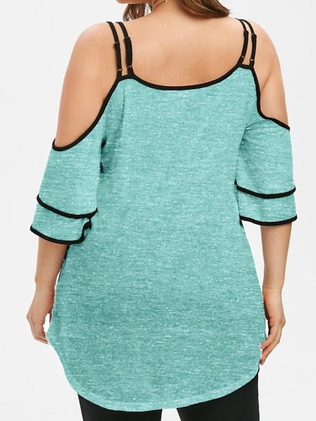 Women's Going Out Tops Blouse Concert Tops Black White Pink Plain Sequins Ruffle 3/4 Length Sleeve Work Daily Basic V Neck Regular XL - LuckyFash™