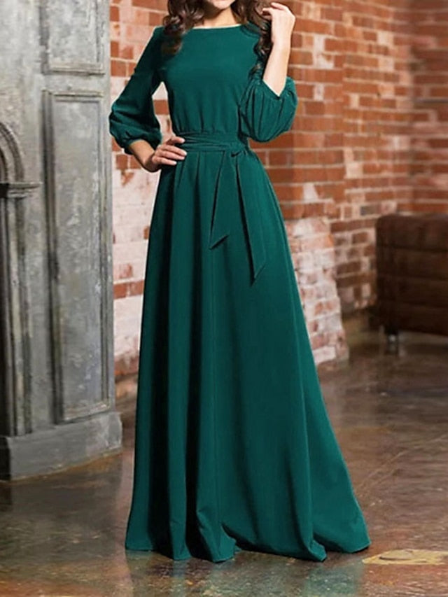 Womenâ€˜s Formal Party Dress Green Black Blue Purple Wine Dusty Blue Red Long Sleeve Pure Color Ruched Lace up Fall Winter Crew Neck Elegant Party 2023 S M L XL XXL 3XL 4XL 5XL - LuckyFash™