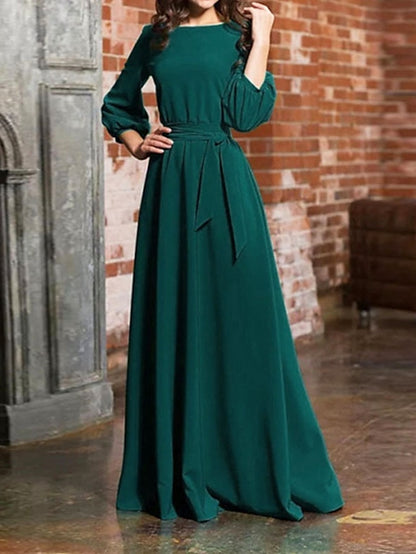 Womenâ€˜s Formal Party Dress Green Black Blue Purple Wine Dusty Blue Red Long Sleeve Pure Color Ruched Lace up Fall Winter Crew Neck Elegant Party 2023 S M L XL XXL 3XL 4XL 5XL - LuckyFash™