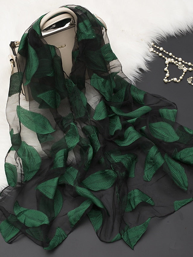 Multicolor Leaf Embroidery Scarf Female Spring Summer Autumn  Sunscreen Headscarf Fashion Thin Scarf Shawl Dual-use Long Beach Towel - LuckyFash™