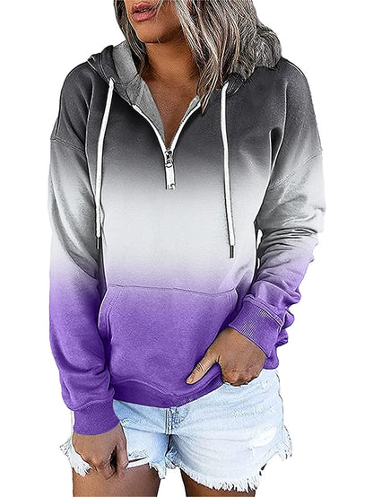 Women's Hoodie Sweatshirt Pullover Streetwear Casual Front Pocket Green Blue Purple Gradient Casual Hooded Long Sleeve S M L XL XXL - LuckyFash™
