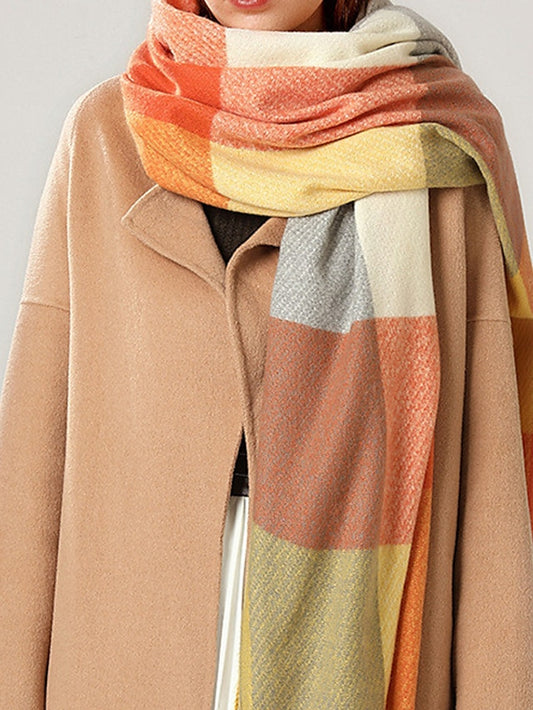 Shawls & Wraps Outdoor Dailywear Holiday Yellow Blue Orange Scarf Plaid for Women - LuckyFash™