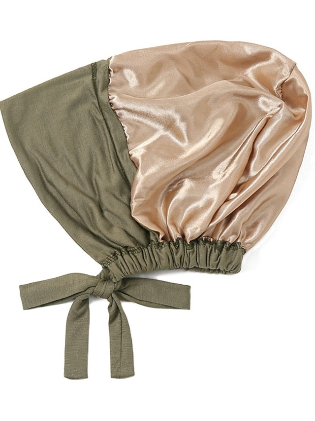 Muslim Satin Hijab Cap Full Cover Inner Hat Islamic Head Wear Stretch Turban Underscarf Bonnet Straps Headband - LuckyFash™