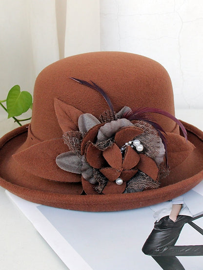 Women's Party Hat Party Wedding Special Occasion Flower Flower Wine Black Hat Yellow Fall Winter Spring Holiday - LuckyFash™