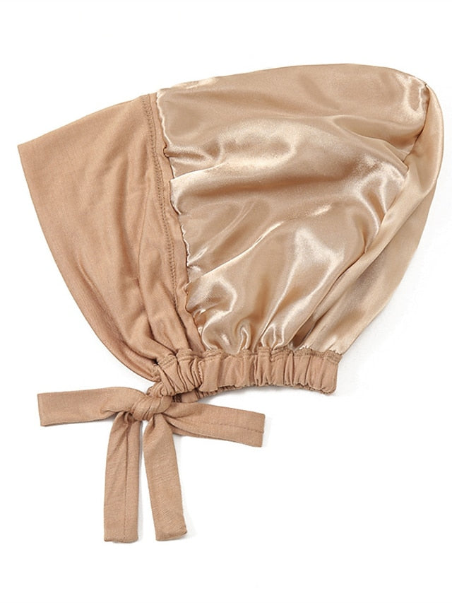 Muslim Satin Hijab Cap Full Cover Inner Hat Islamic Head Wear Stretch Turban Underscarf Bonnet Straps Headband - LuckyFash™