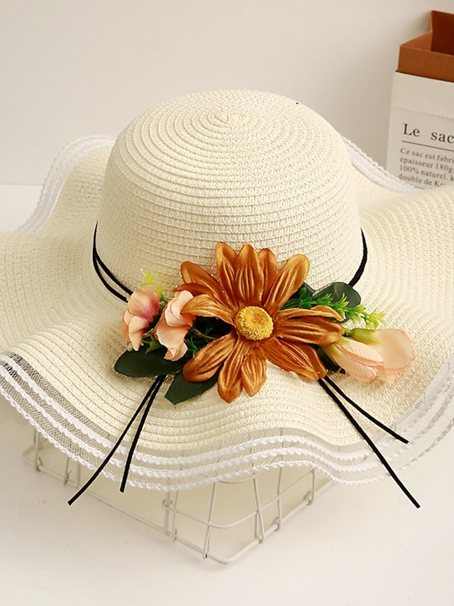 Women's Sun Hat Straw Hat Daily Holiday Flower / Plants Straw Lace Vacation Beach Sunscreen 1 pcs - LuckyFash™