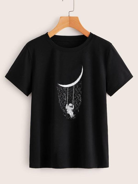 Galaxy & Figure Print Tee - LuckyFash™