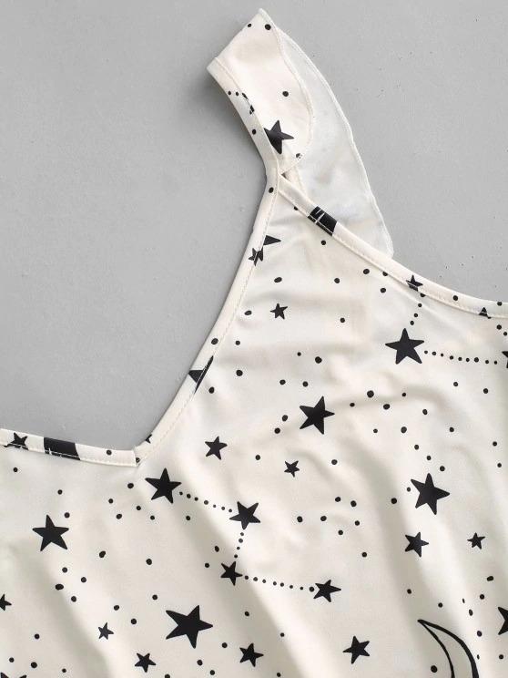 Galaxy Planet Print Ruffled Hem Two Piece Set - LuckyFash™