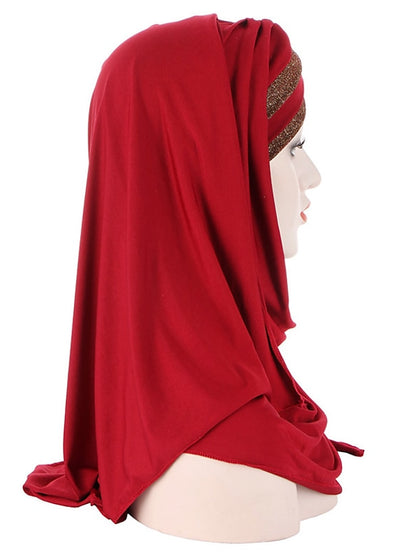 Forehead Cross Hair Wrap Scarf Solid Color Glitter Sequins Jersey Hijabs Muslim Headband Women Turban Hair Cap Headscarf - LuckyFash™