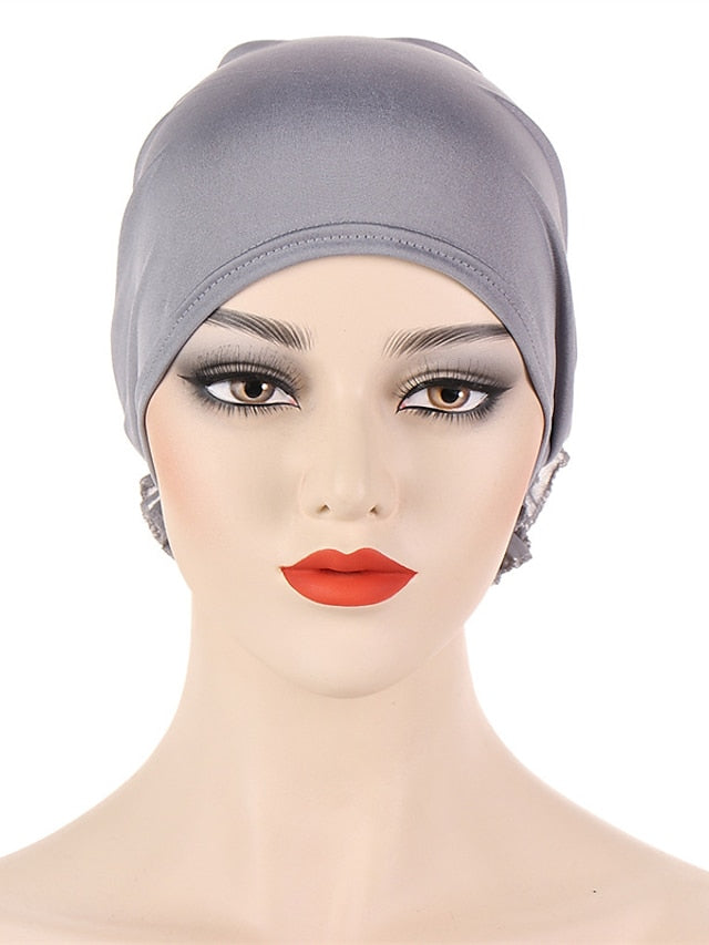 Woman Big Flower India Hat Beanie Turban Hair Accessories Elastic Cloth Hair Bands Hat Chemo Beanie Ladies Muslim Solid Hair Loss Cap - LuckyFash™