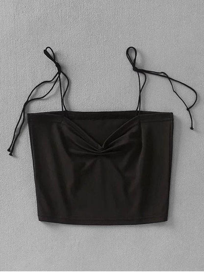 Gathered Crop Tie Strap Tank Top - LuckyFash™