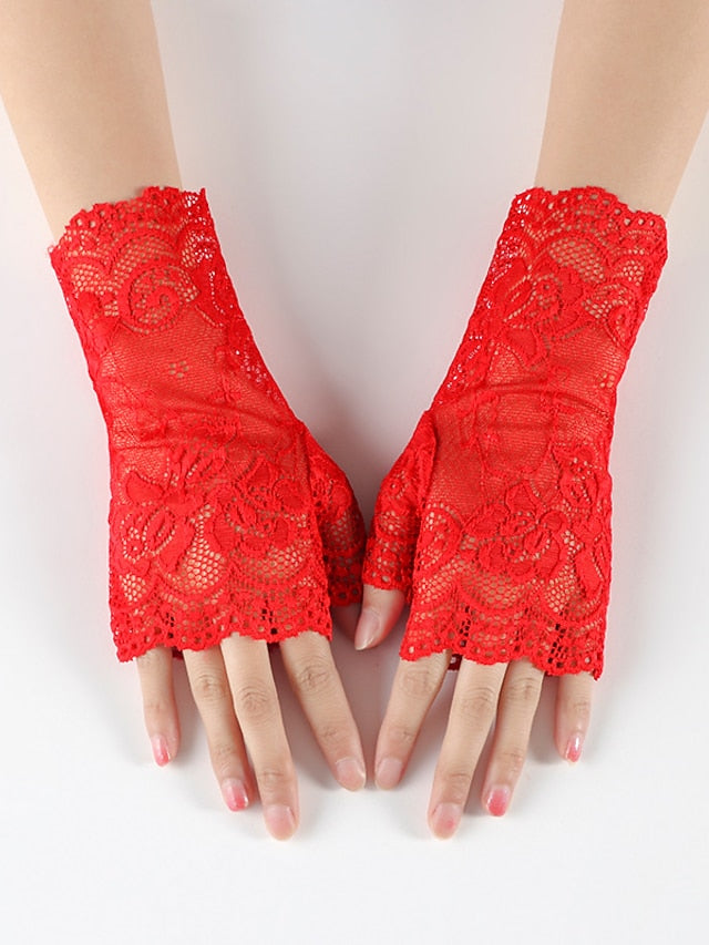 Women's Fingerless Gloves Formal Party / Evening Daily Solid / Plain Color Lace Simple Style Sweet Wedding Casual / Daily 1 Pair - LuckyFash™
