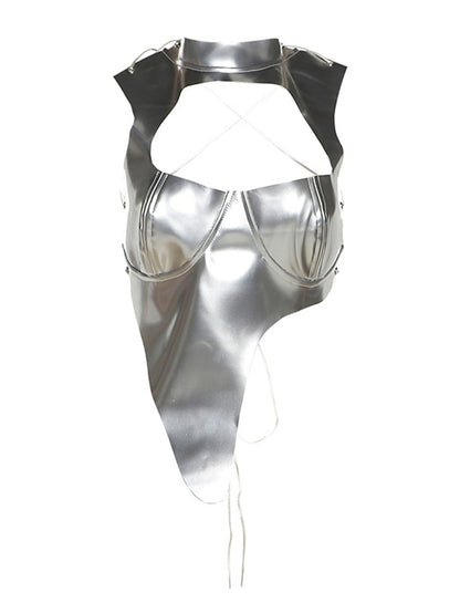 Women's Going Out Tops Halter Crisscross Tank Silver Black Red Plain Cut Out Sleeveless Club Sexy Y2K Halter Crop S - LuckyFash™