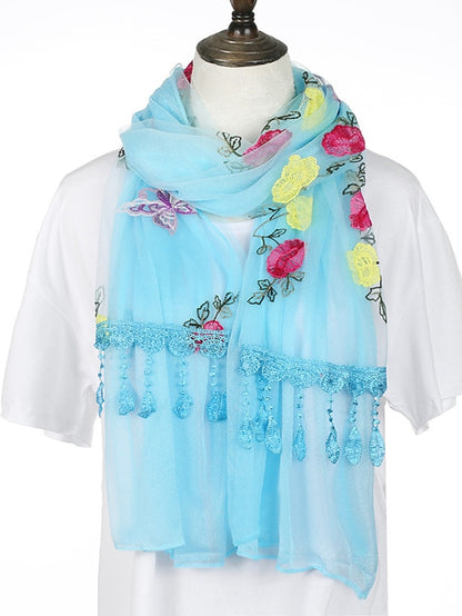 Spring Summer Embroidery Solid Colors Thin Style Hijab Gauze Scarf Women Butterfly Tassel Scarves Daily Dress - LuckyFash™