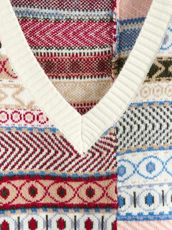 Geo Asymmetrical Patchwork Southwestern Sweater Vest - LuckyFash™