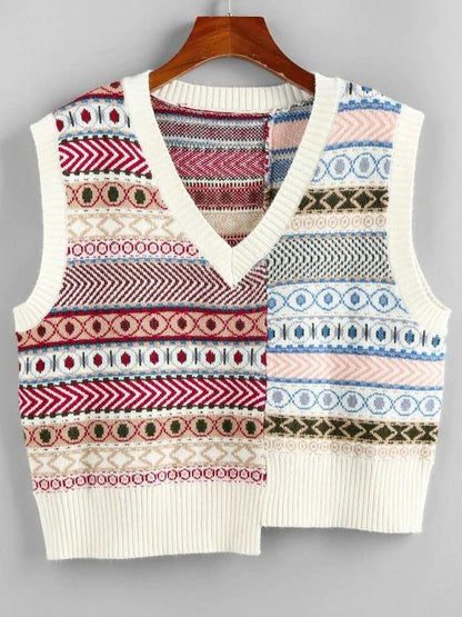 Geo Asymmetrical Patchwork Southwestern Sweater Vest - LuckyFash™