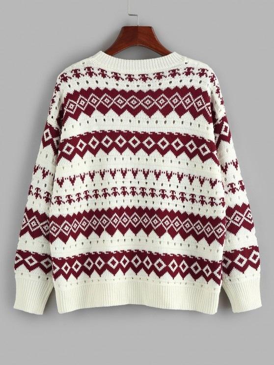 Geo Drop Shoulder Pointelle Knit Sweater - LuckyFash™