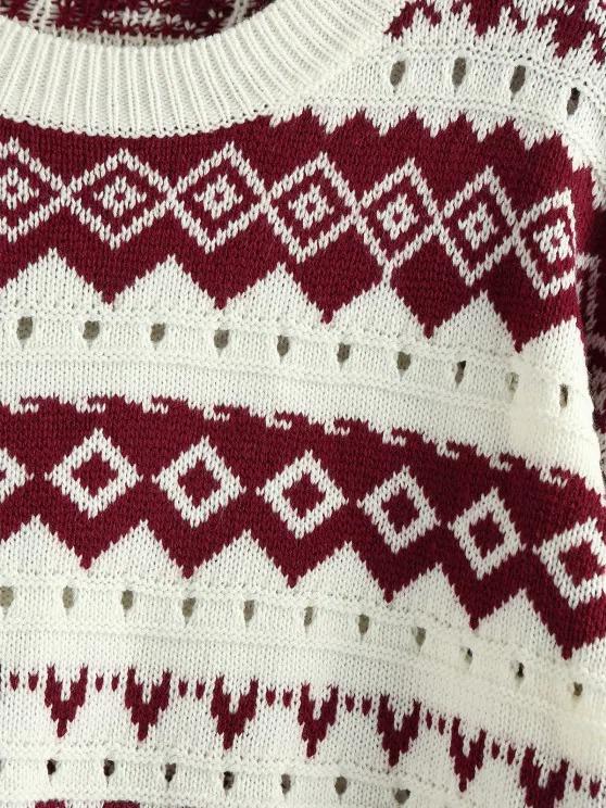 Geo Drop Shoulder Pointelle Knit Sweater - LuckyFash™