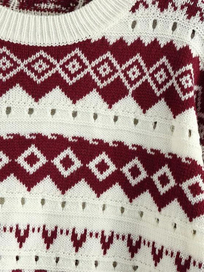 Geo Drop Shoulder Pointelle Knit Sweater - LuckyFash™