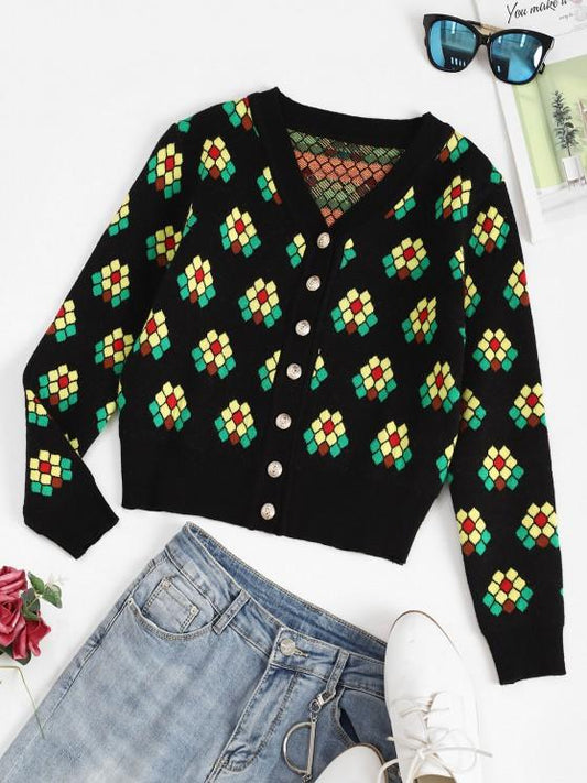 Geo Graphic Button Up Cardigan - LuckyFash™