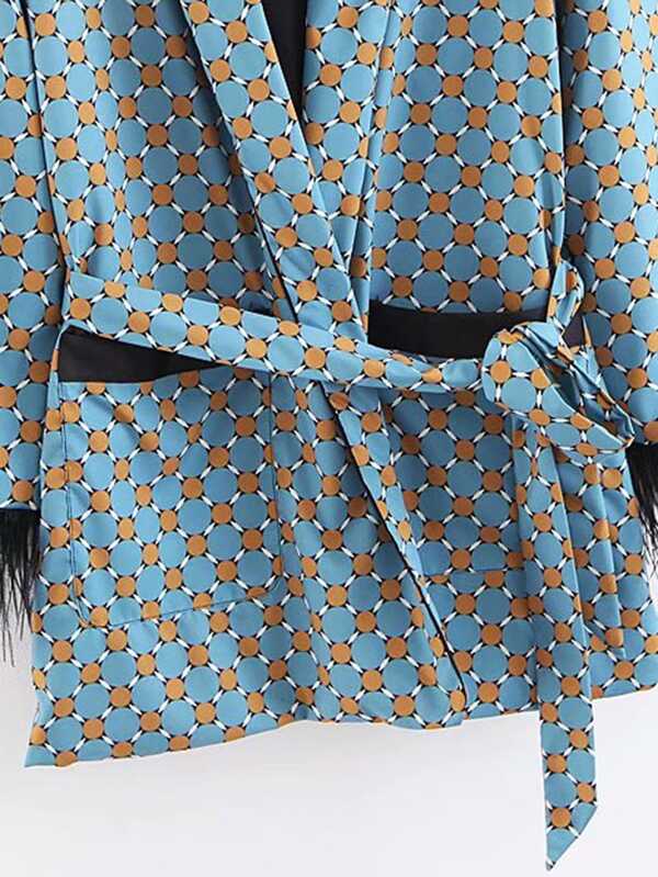 Geo Pattern Fringe Trim Wrap Blazer - LuckyFash™