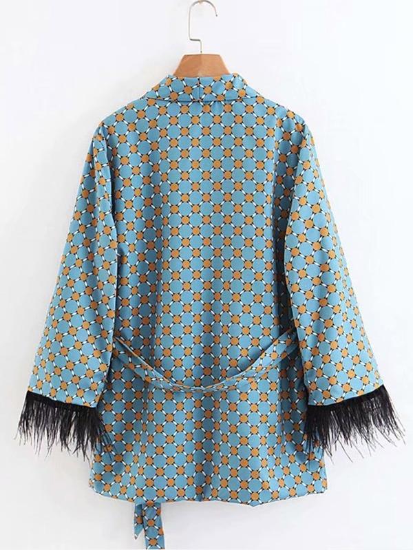 Geo Pattern Fringe Trim Wrap Blazer - LuckyFash™